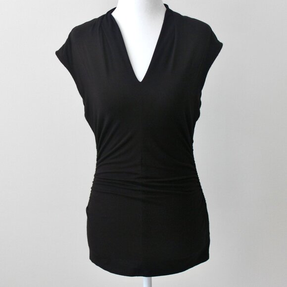 Vince Camuto Black Ruched V-Neck Sleeveless Blouse Top Small - Picture 1 of 5